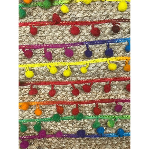 Circus Sam Edelman Tote Jute Beach Bag Rainbow Pom Boho Resort Shopping Festival - Picture 3 of 9